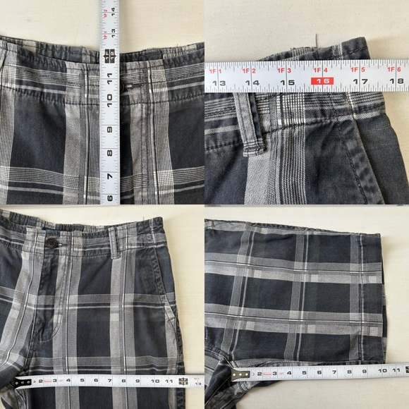 Cherokee Men's Flat Front Cotton Chino Shorts Black and Gray Plaid Size 34 - Picture 10 of 13